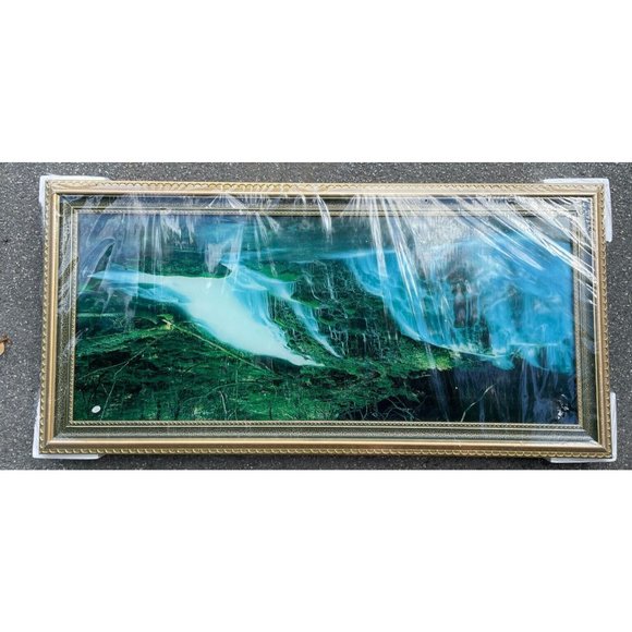 Vintage Motion Light Up Framed Waterfall Picture Art Water Bird Sounds 39"x19”